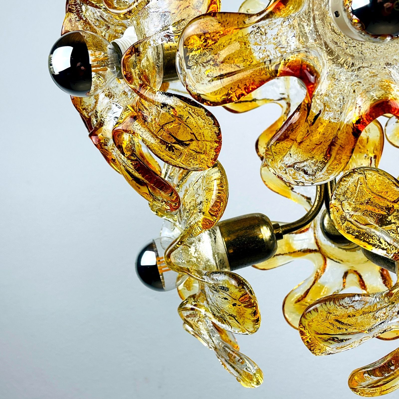 Mid Century Amber Murano Chandelier Flower Mazzega Italy 1970s photo Lighting