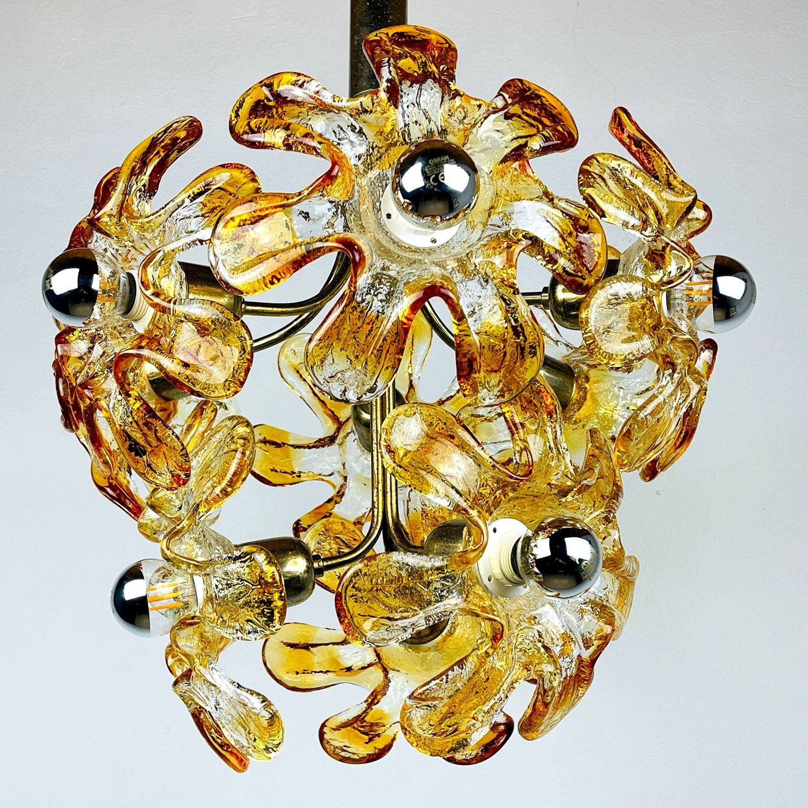 Lighting Mid Century Amber Murano Chandelier Flower Mazzega Italy 1970s photo