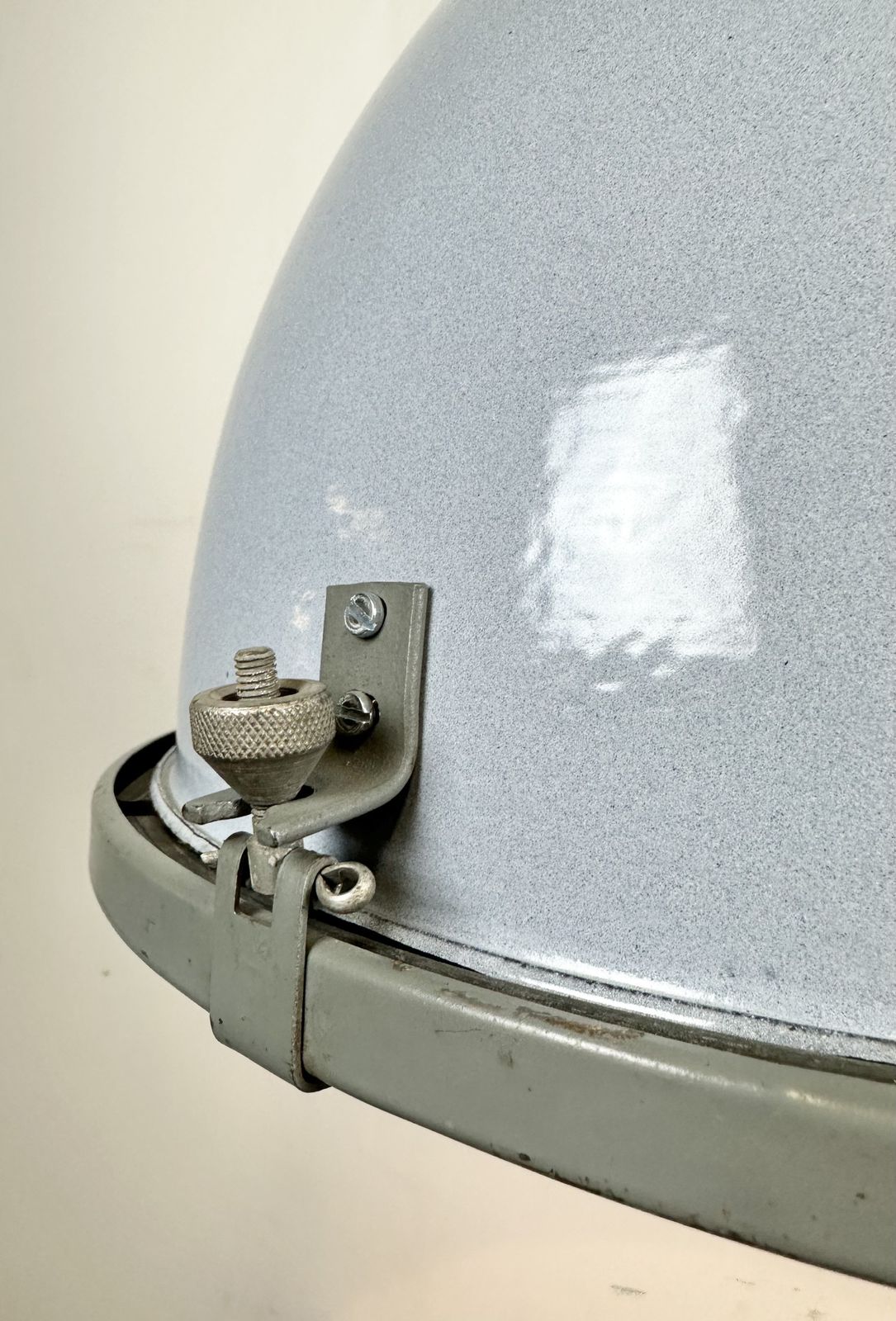 Bauhaus Grey Enamel Factory Pendant Lamp With Glass Cover, 1950s, 18x photo furniture
