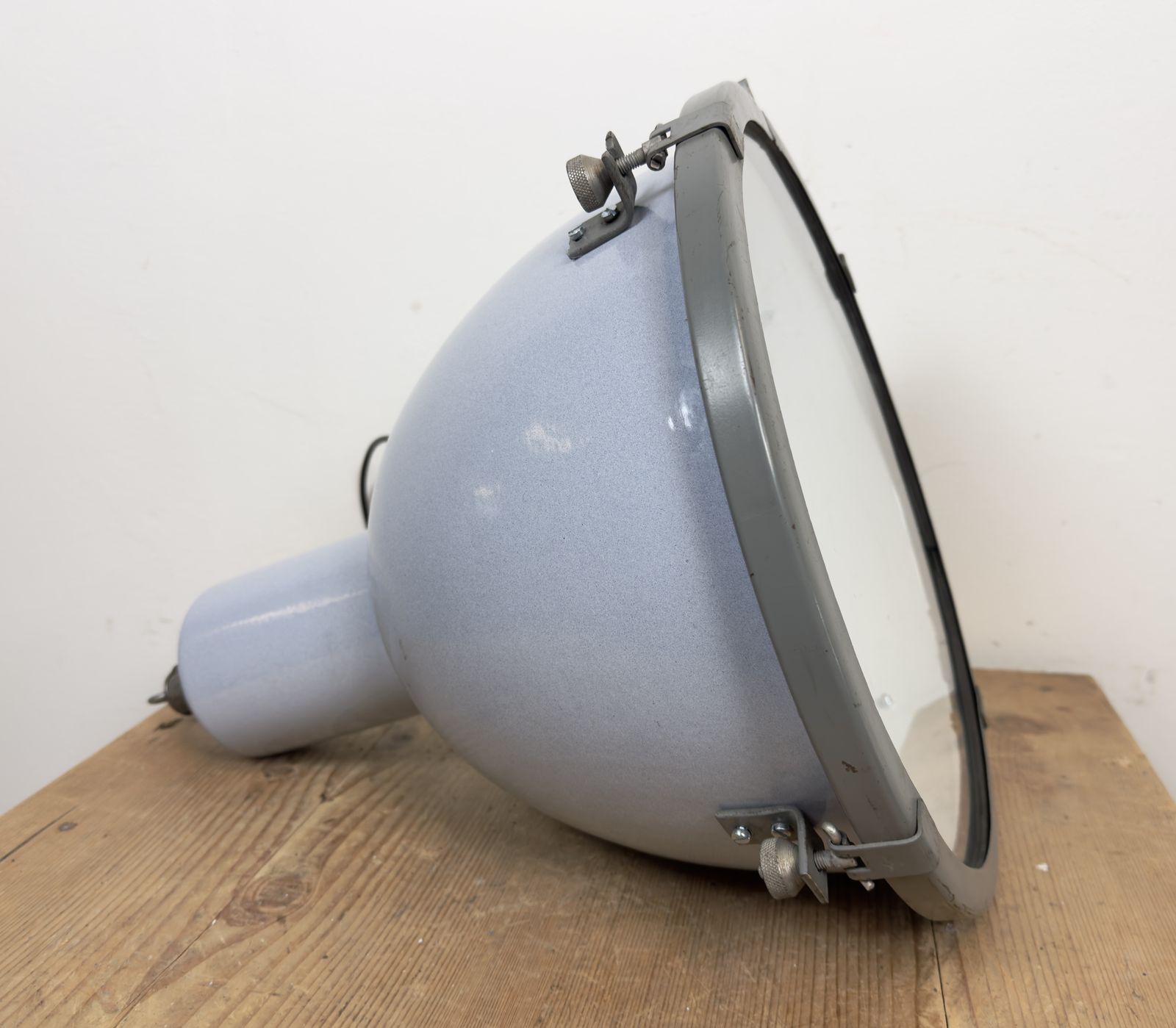 Lighting Bauhaus Grey Enamel Factory Pendant Lamp With Glass Cover, 1950s, 18x photo
