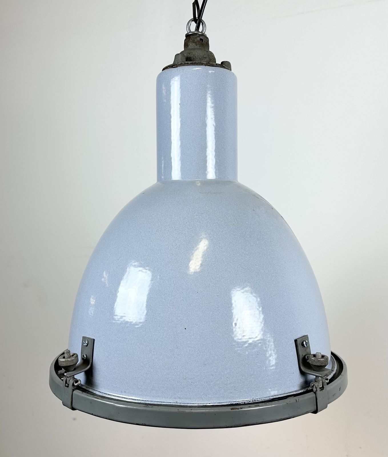 219.0 Bauhaus Grey Enamel Factory Pendant Lamp With Glass Cover, 1950s, 18x photo