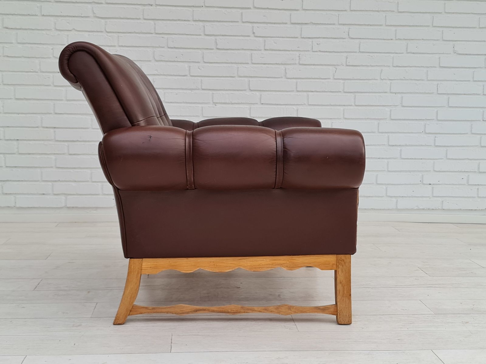 photo for sale 70s, Vintage Danish Armchair, Leather, Oak Wood