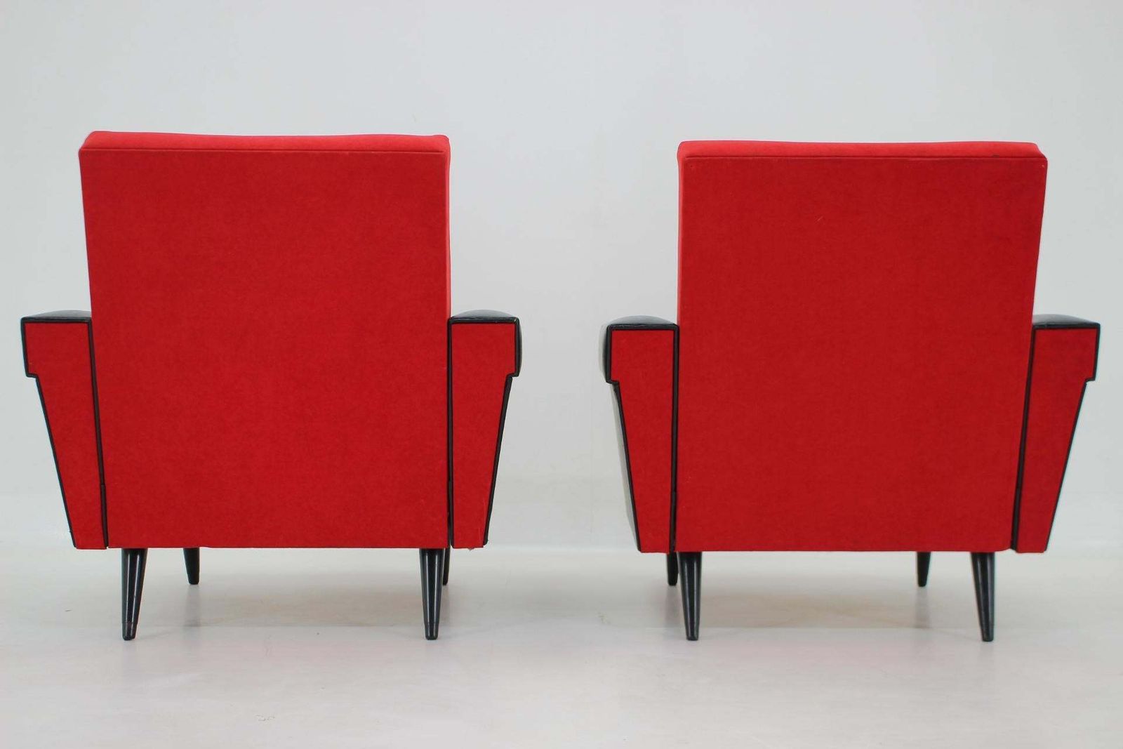 1970's Pair Of Leatherette And Red Fabric Armchairs, Czechoslovakia photo vinterior
