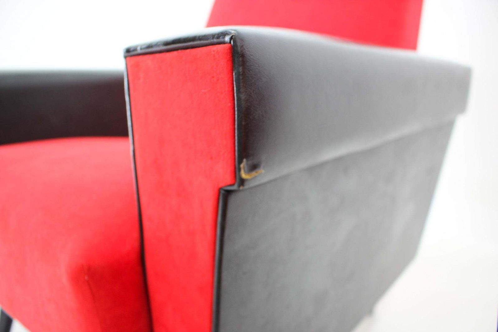 photo furniture 1970's Pair Of Leatherette And Red Fabric Armchairs, Czechoslovakia