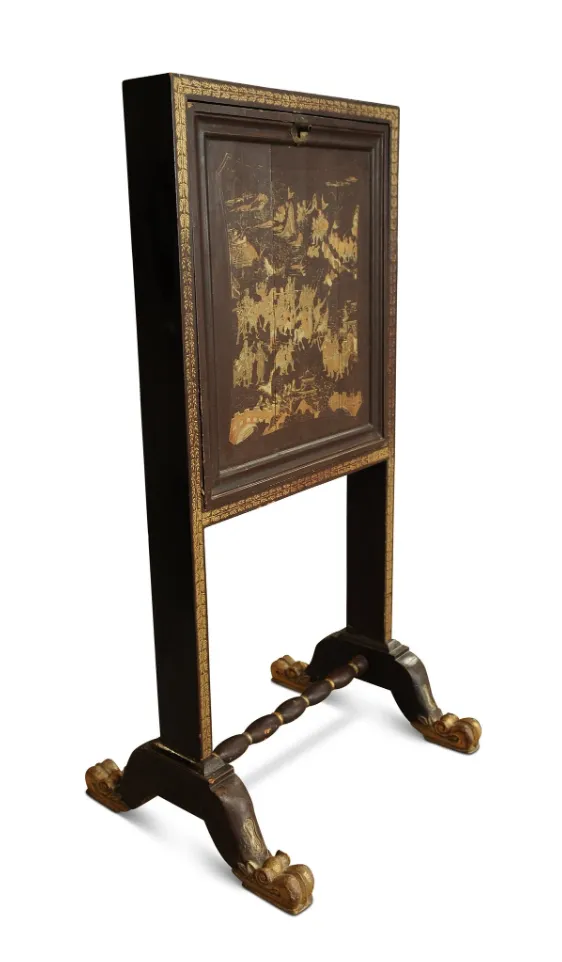 A Beautiful And Rare Napoleon III 19th Century, Chinese Lacquer And Gilt Writing Desk On Lion Paw Feet Ol