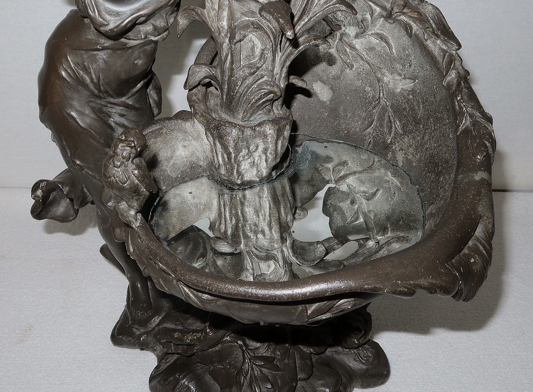 Home Decor Pewter Sculpture "The Fountain", By G. Van De Voorde, Art Nouveau, 1900 photo