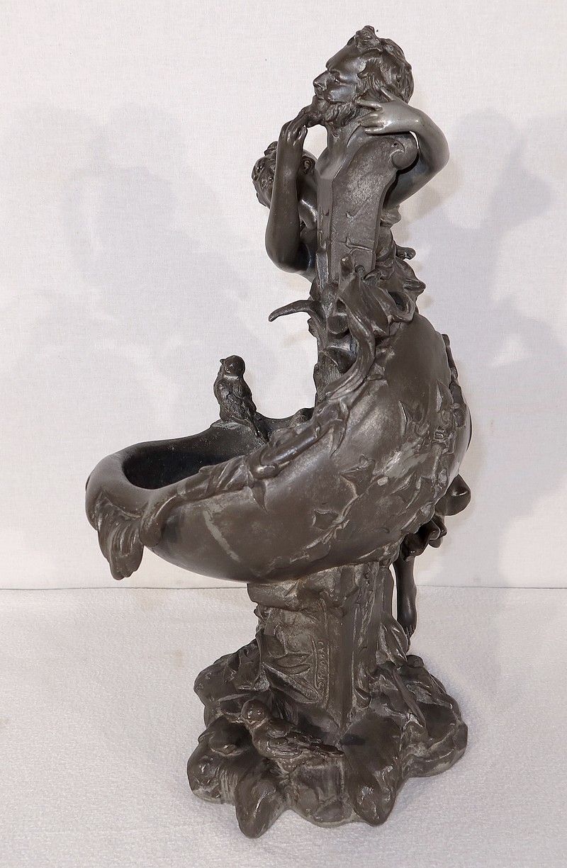 photo vinterior Pewter Sculpture "The Fountain", By G. Van De Voorde, Art Nouveau, 1900