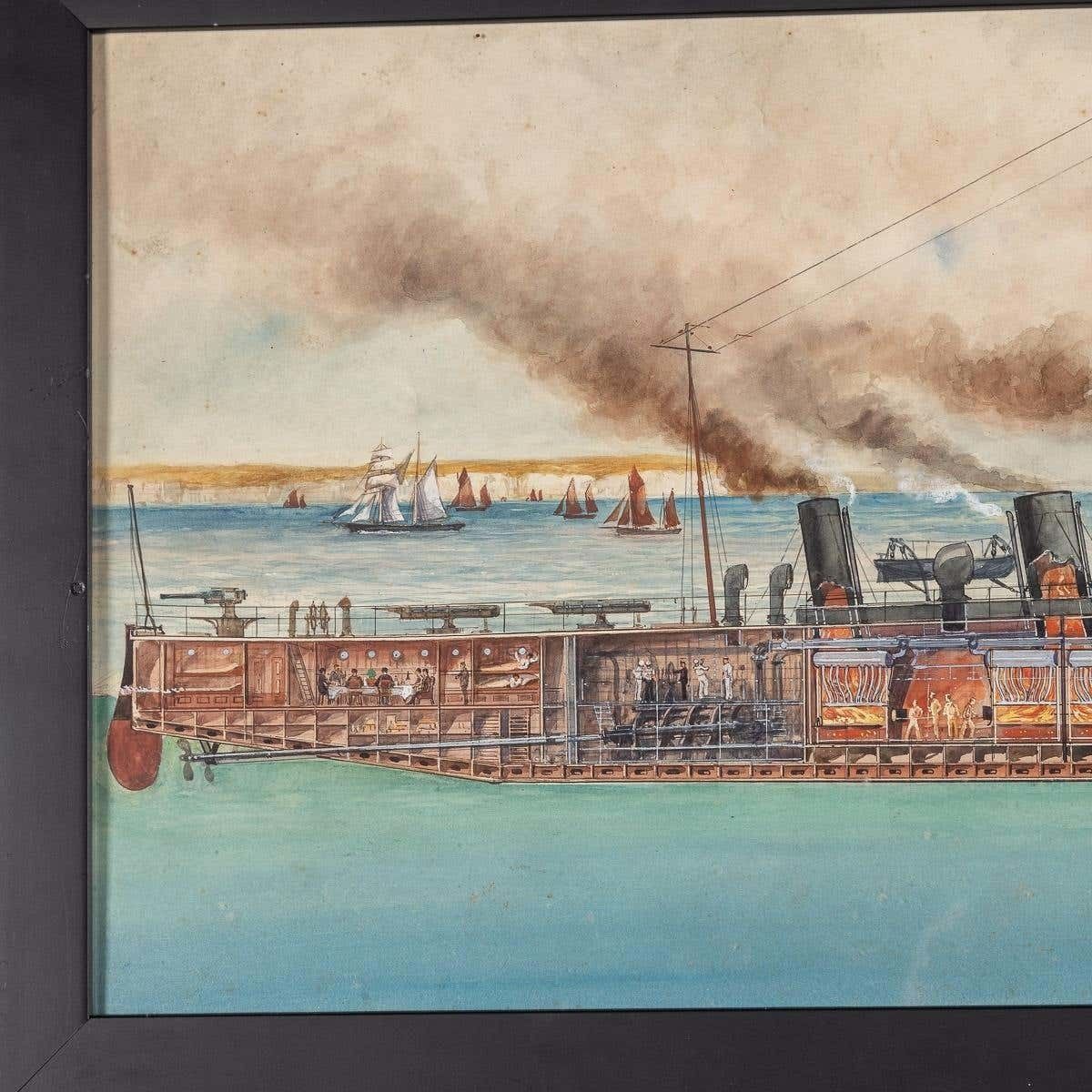 Pair Of Warship Paintings By Charles De Lacy, British 1856 1929 photo vintage