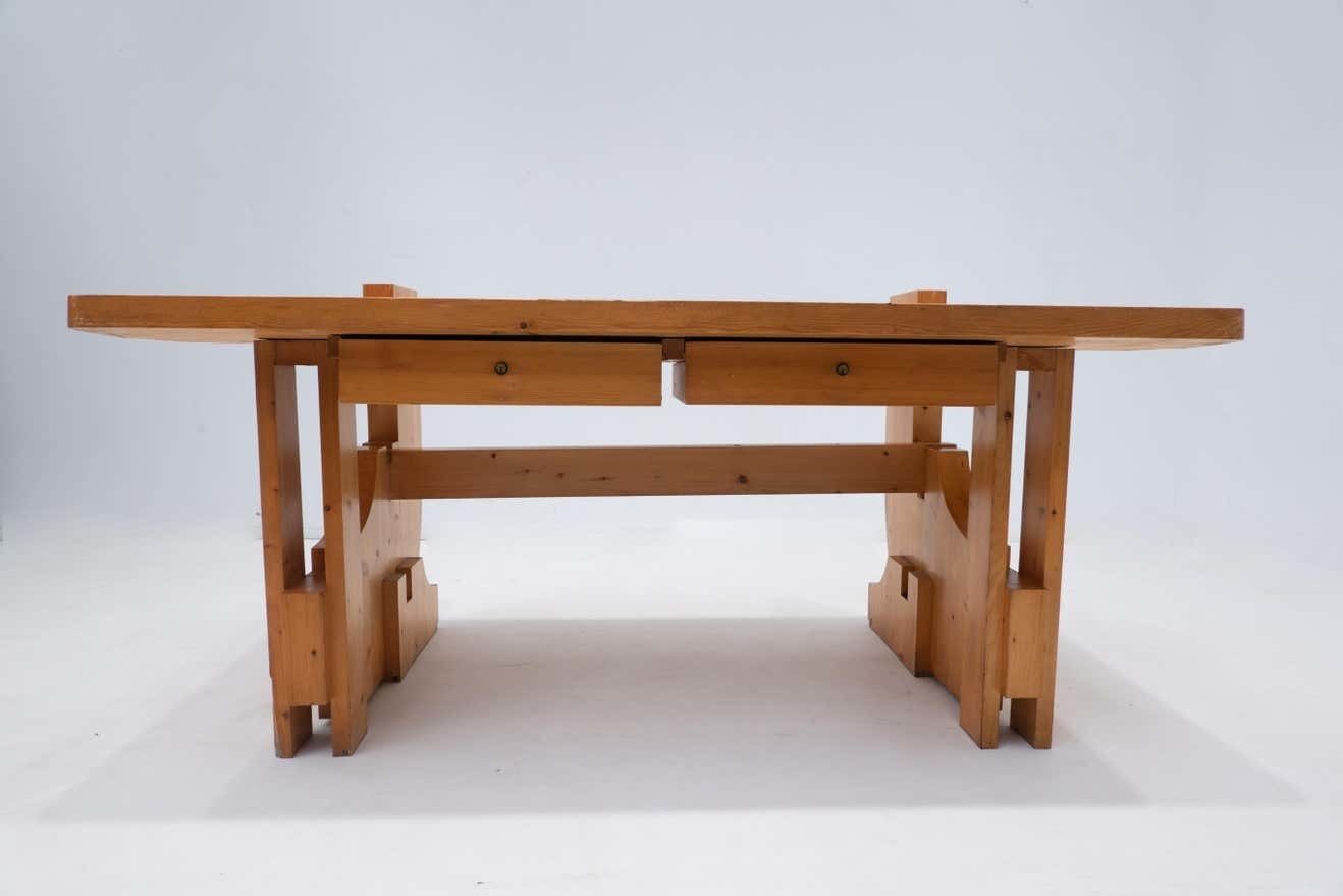 photo buy Mid Century Modern Desk With Drawers, Pine Wood, Italy, 1960s