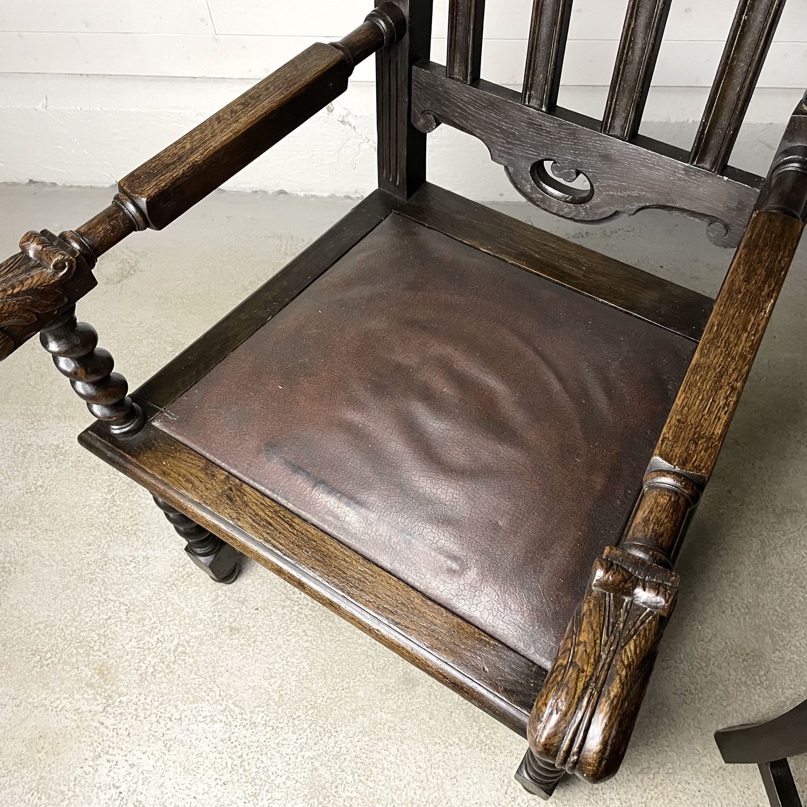 Pair Of Large Antique Victorian Carved Oak Chairs photo vinterior