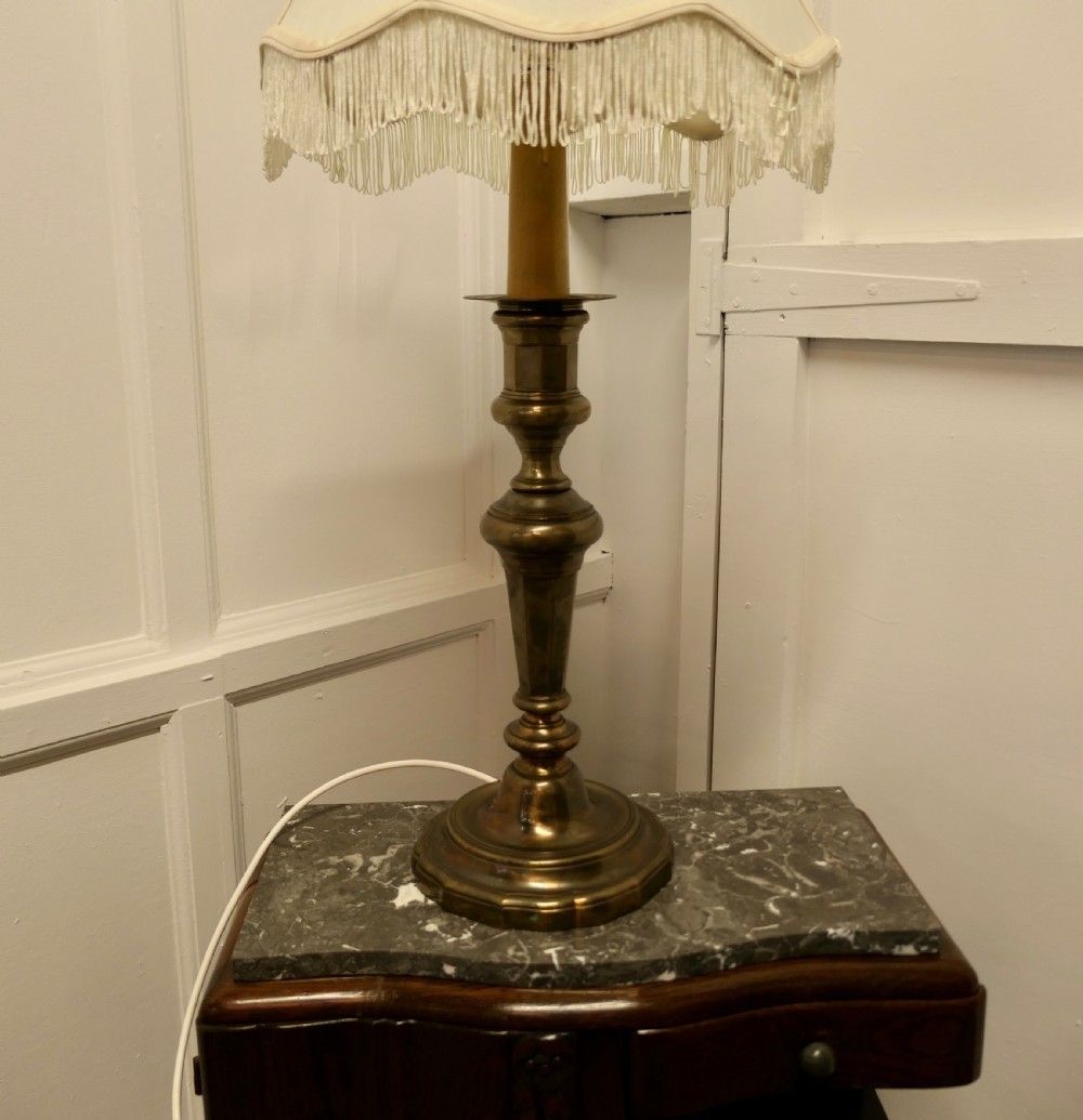 Large French Brass Candlestick Table Lamp photo furniture