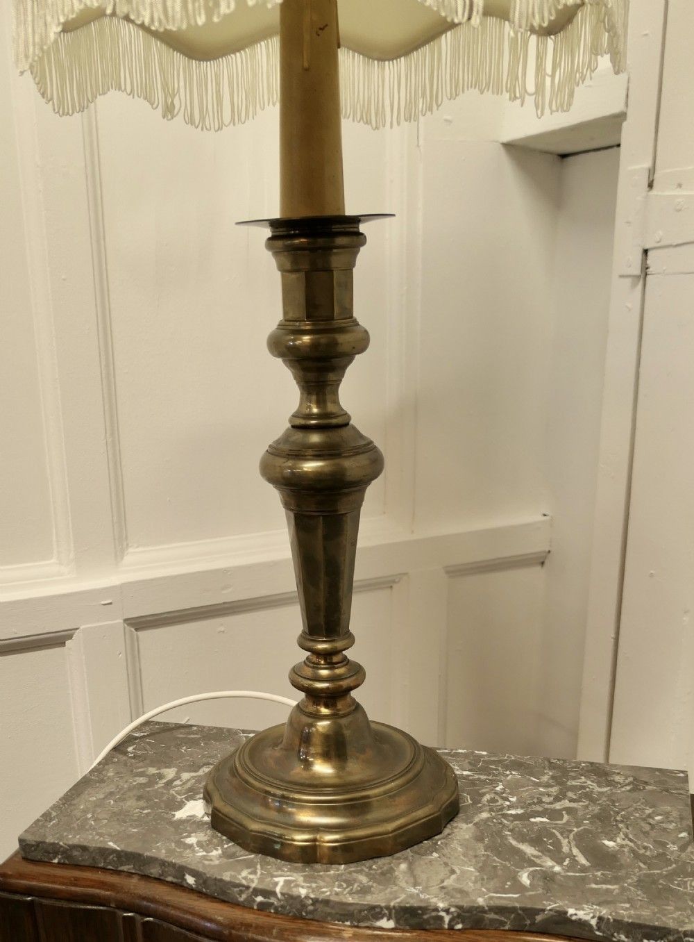 Large French Brass Candlestick Table Lamp photo for sale