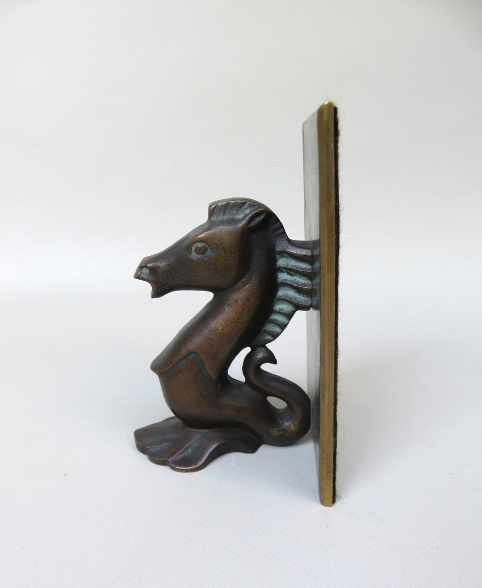 Sea Horse Bookends In Bronze, 1950s, Set Of 2 photo vintage