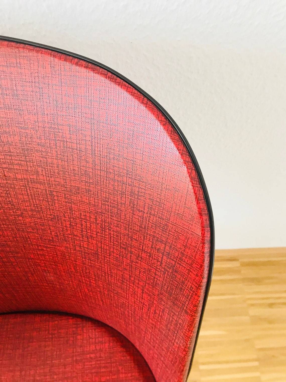 Mid Century Modern Red Chair   Wooden Legs   Germany 1960s photo vinterior