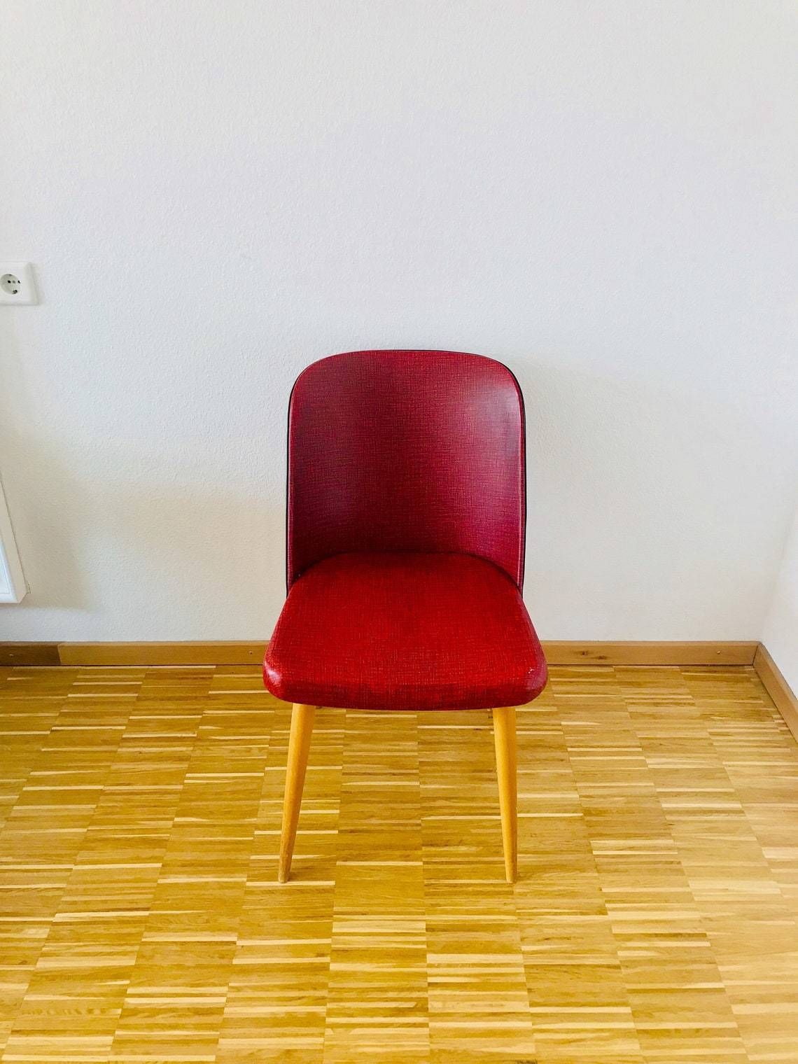 photo for sale Mid Century Modern Red Chair   Wooden Legs   Germany 1960s