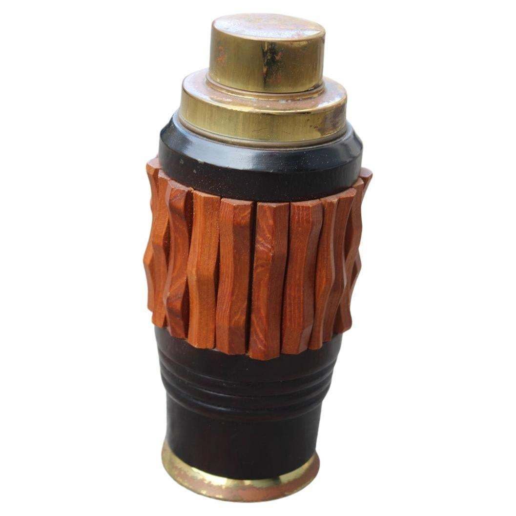 Round Minimal Shaker Mid Century Italian Design Gold Brass And Wood