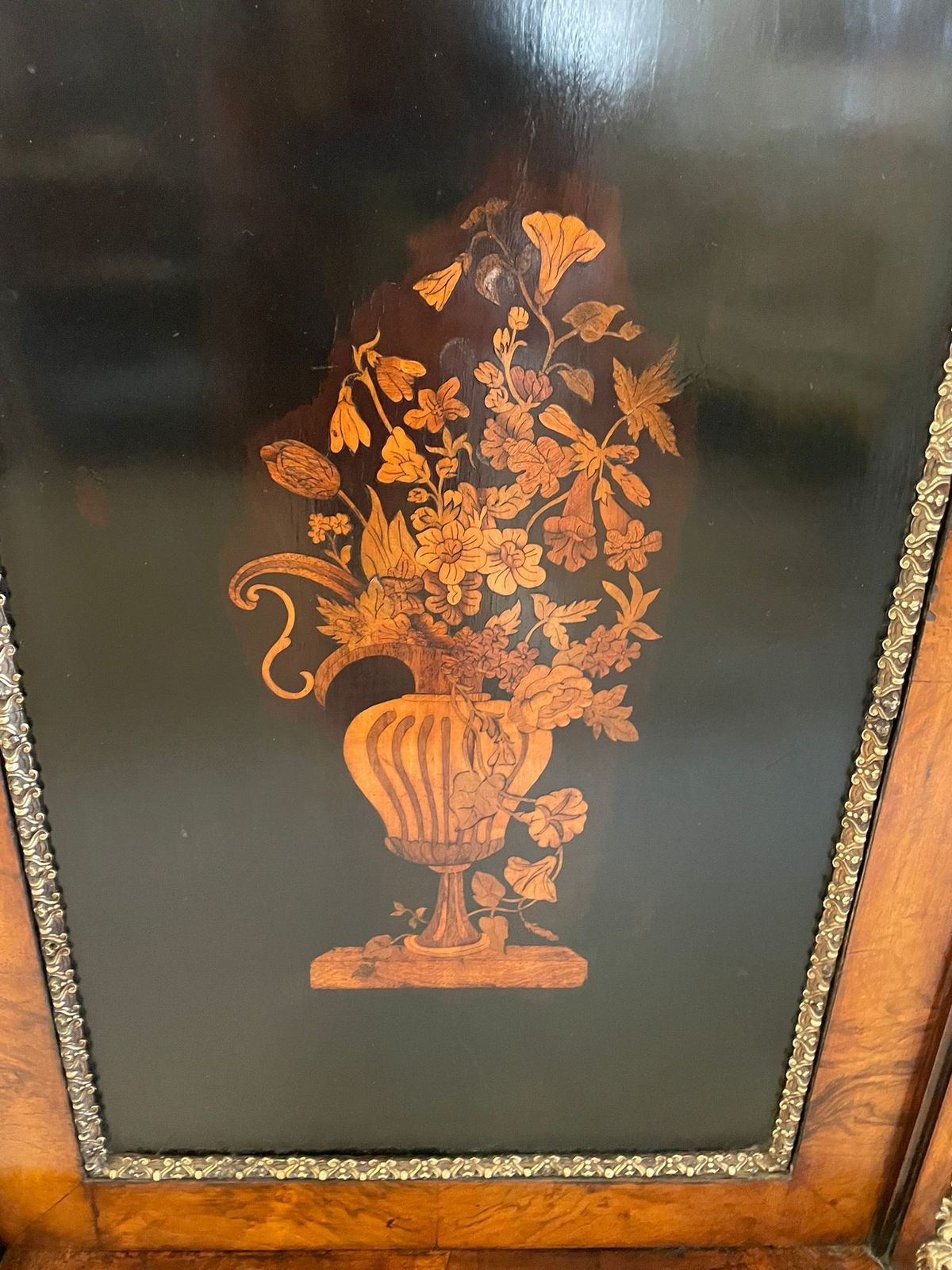 Outstanding Quality Large Antique  19th Century Inlaid Floral Marquetry Burr Walnut Ormolu Mounted Credenza photo furniture
