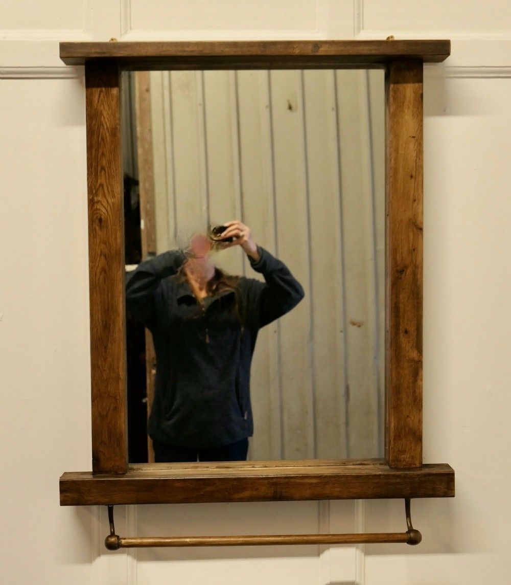 Large Reclaimed Oak Cloakroom Wall Mirror With Towel Rail photo for sale