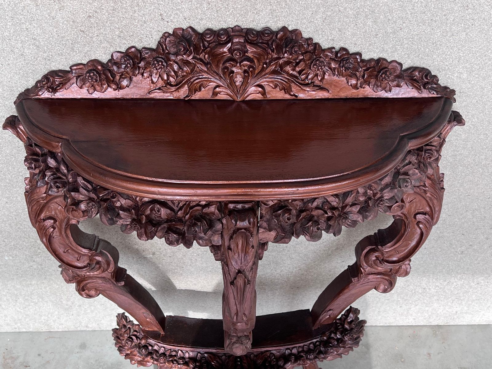 19th French Regency Wall Carved Walnut Console Table photo Furniture
