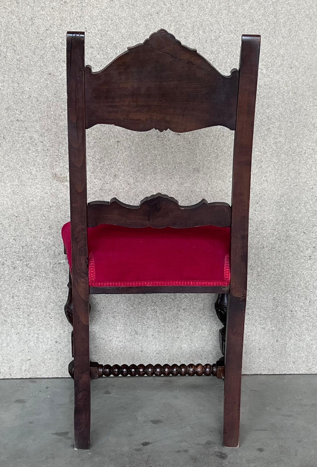 19th Century Set Of Six French Carved Walnut Turned Wood Chairs With Velvet Seat photo 5012.0