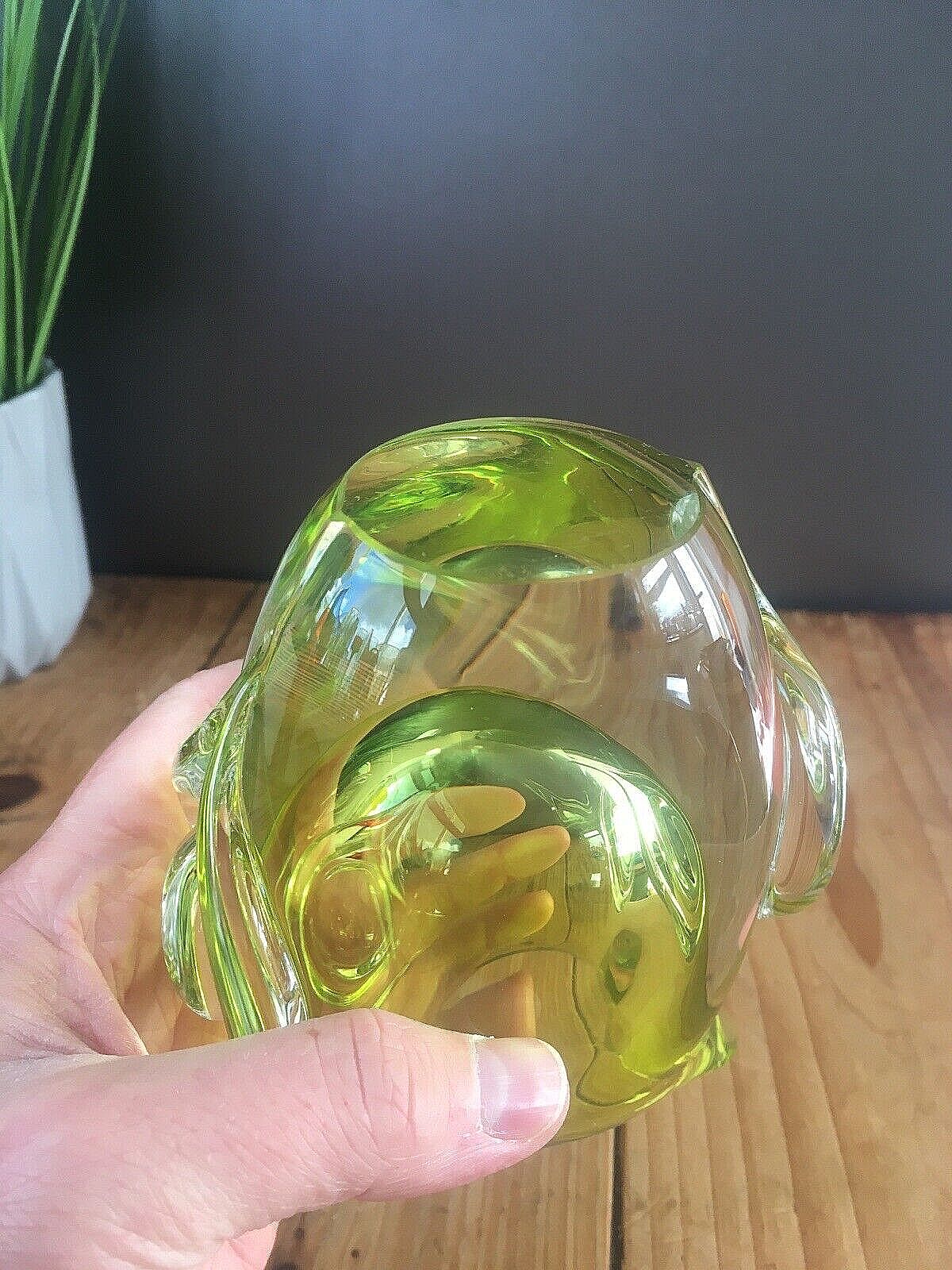 Unusual Mid Century Lime Green Zelezny Brod Sklo Chribska Murano photo buy