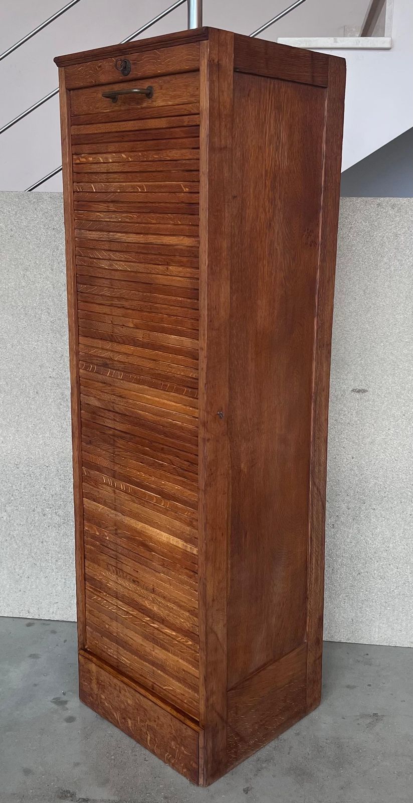 Early 20th Century Filing Cabinet With One Roller Louver Door & Five Shelves photo vintage