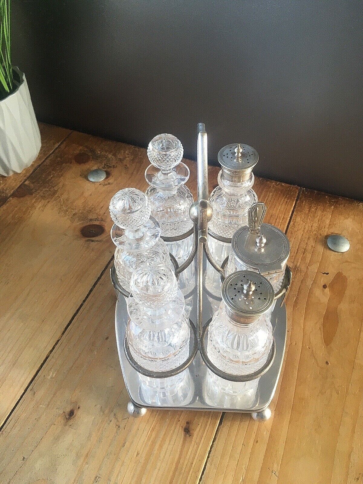 Exceptional Antique Richard Richardson 6 Bottle Cut Glass Cruet Set & Epns Stand photo vintage