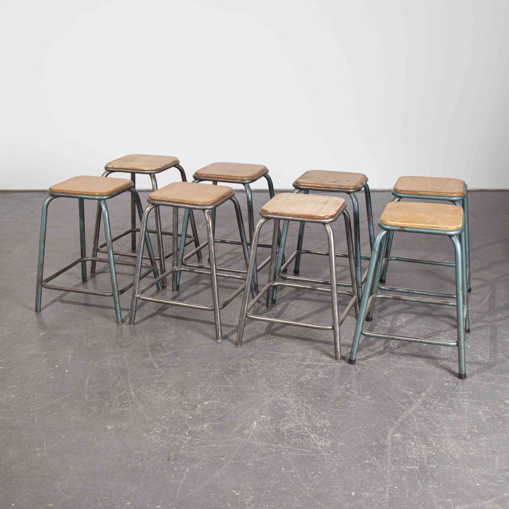1950’s Vintage Mullca Industrial French Stacking High Stools – Set Of Eight photo vinterior
