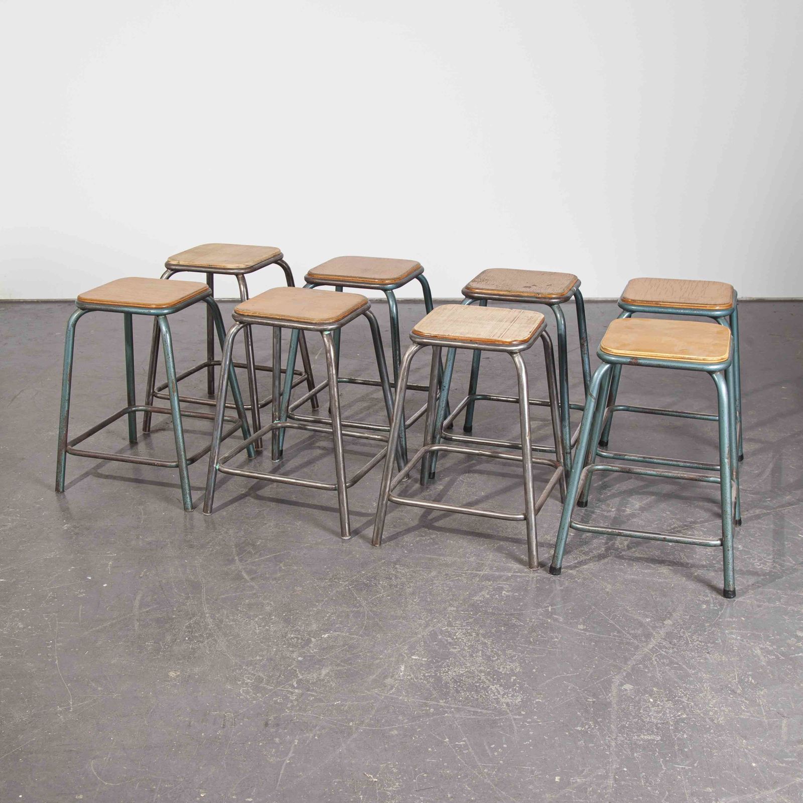 1950’s Vintage Mullca Industrial French Stacking High Stools – Set Of Eight