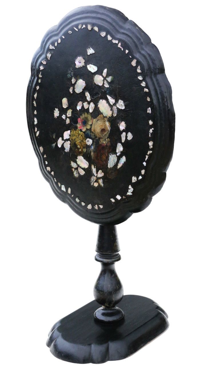 Antique Victorian C1880 Hand Decorated Inlaid Papier Mache Tea Supper Wine Table Tilt Top photo furniture