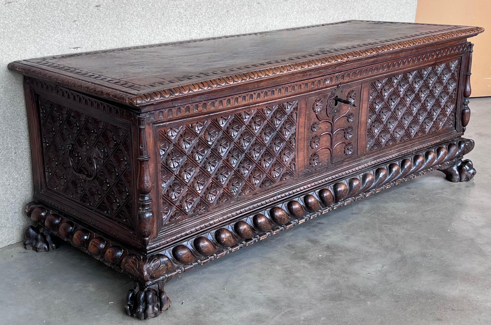 17th Century Italian Carved Cassone Trunk With Original Hardware photo furniture
