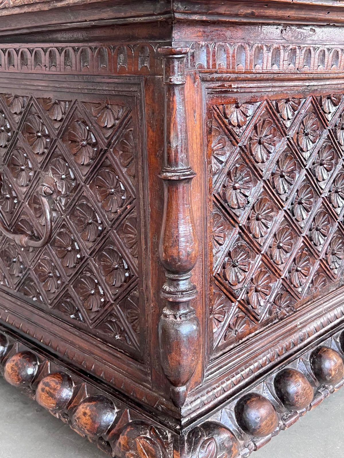 Furniture 17th Century Italian Carved Cassone Trunk With Original Hardware photo