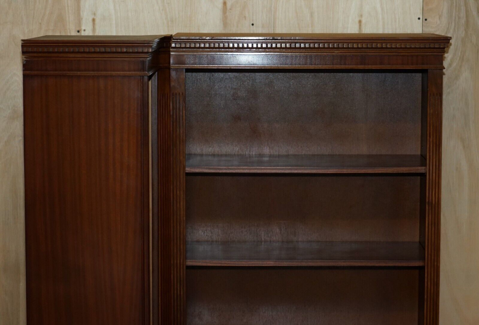 Lovely 2 Piece Flamed Mahogany Open Library Bookcase Part Of A Paired Suite photo for sale