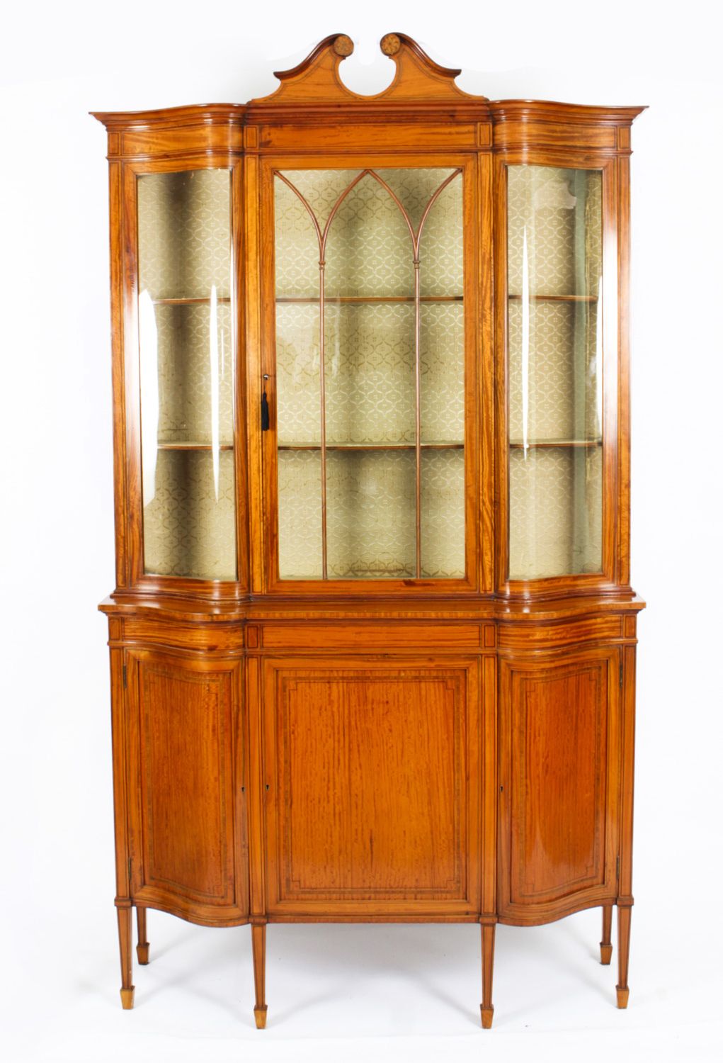 Edwardian Serpentine Satinwood Inlaid Display Cabinet 19th C