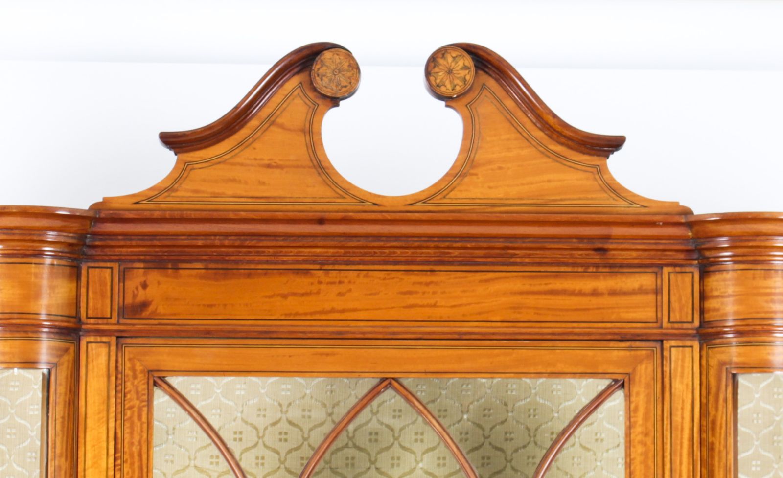 Furniture Edwardian Serpentine Satinwood Inlaid Display Cabinet 19th C photo