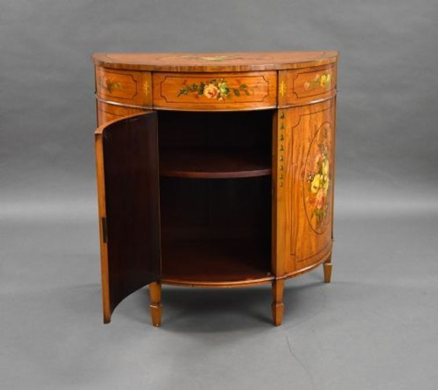 Edwardian Satinwood Hand Painted Demi Lune Side Cabinet photo vinterior