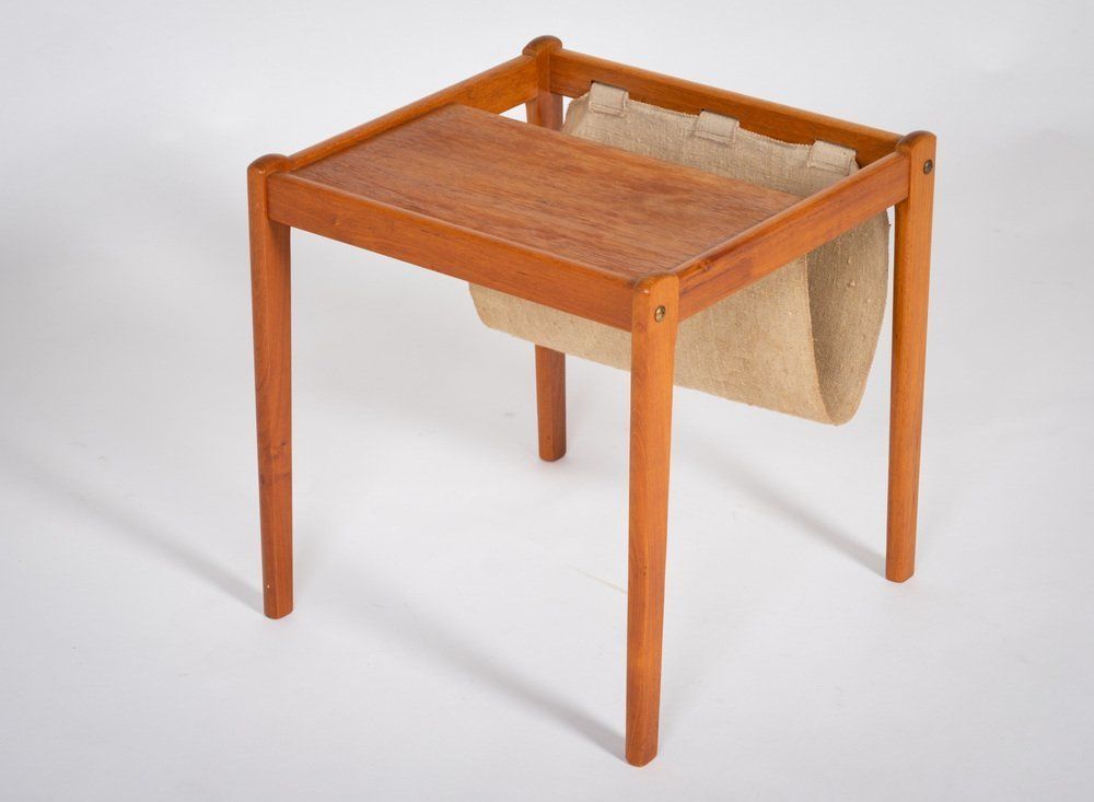Mid Century Magazine Rack In Teak With Canvas By Brdr. Furbo For Spøttrup, 1960s photo for sale