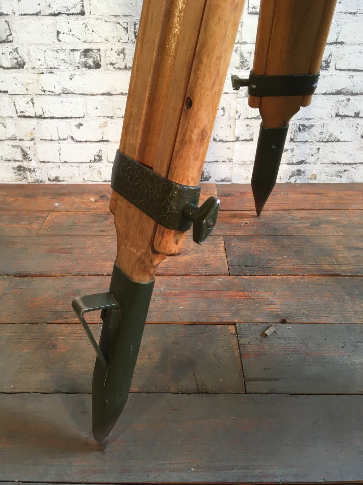 Large Grey Industrial Spotlight On Wooden Tripod, 2x photo buy
