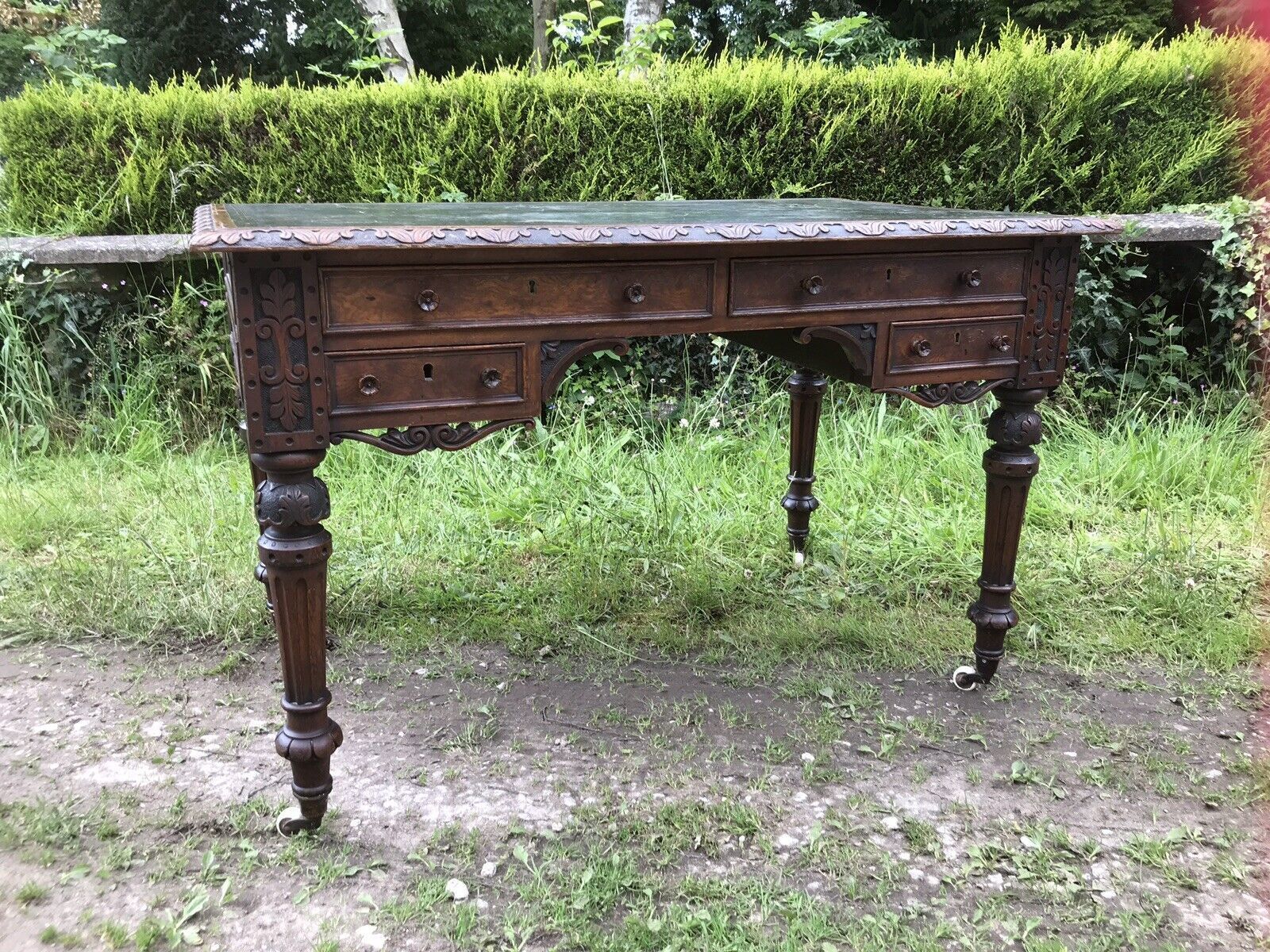 Furniture Fine Victorian Carved Writing Desk By Nelson London 1875 photo