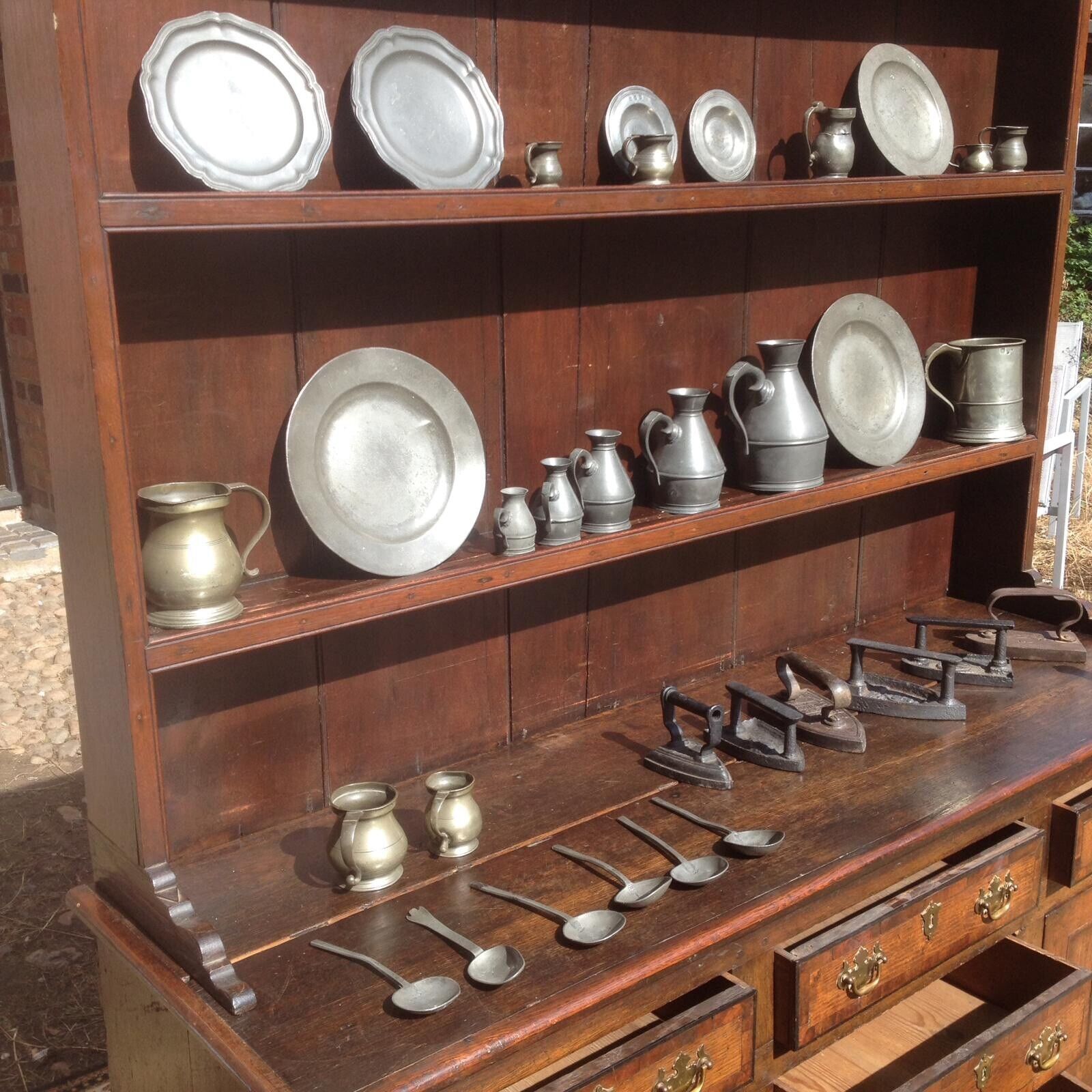 18th Century Period Oak Lancashire Dresser Complete With Pewter Collection photo for sale