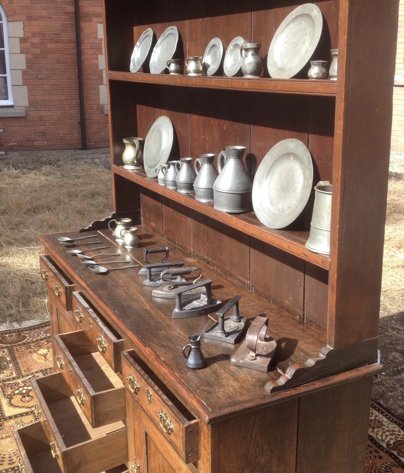 18th Century Period Oak Lancashire Dresser Complete With Pewter Collection photo buy