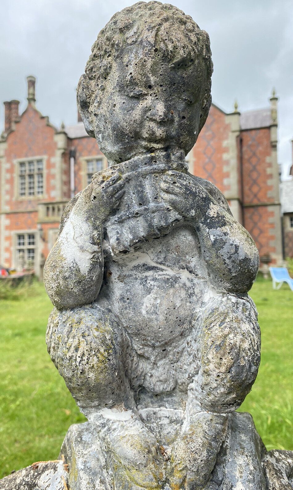 Mythological Water Feature Centrepiece Of Faun Boy Sat Upon Scalloped Bowl photo 425.0