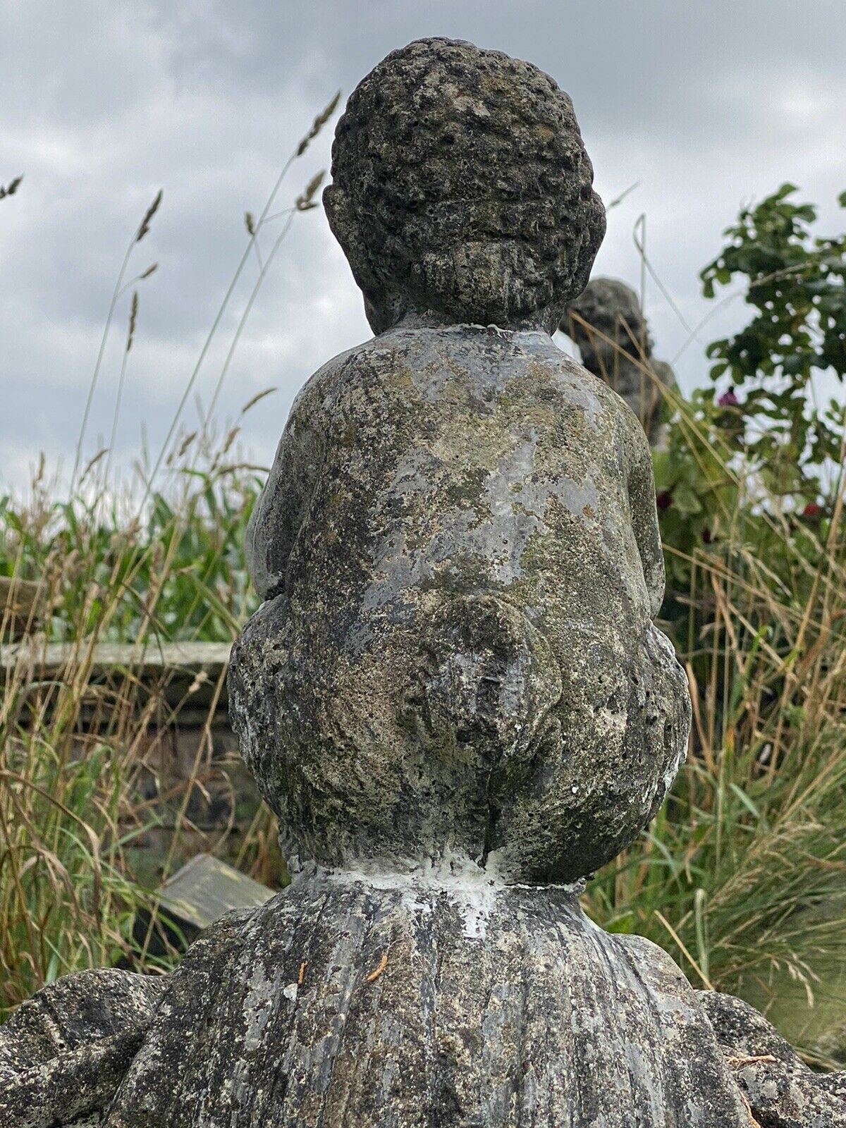 photo for sale Mythological Water Feature Centrepiece Of Faun Boy Sat Upon Scalloped Bowl