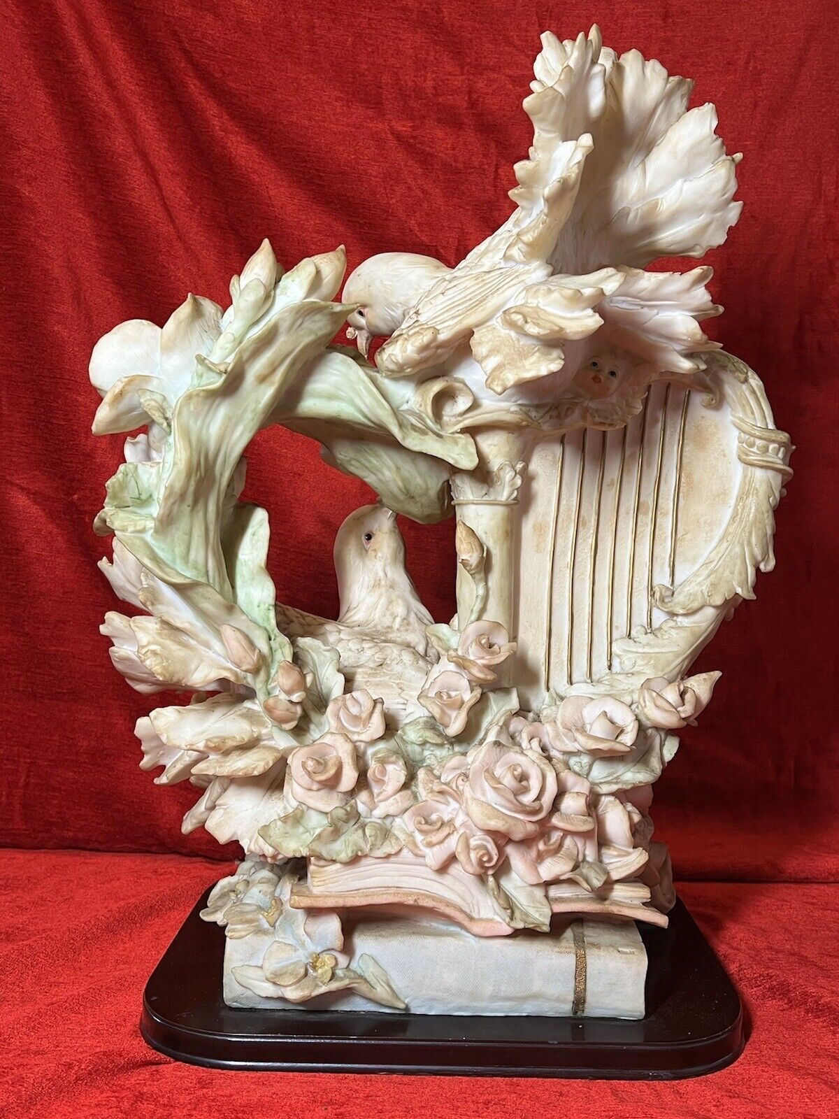 Large Italianate Romantic Turtle Doves Musical Showpiece On Wood Plinth Signed photo vinterior