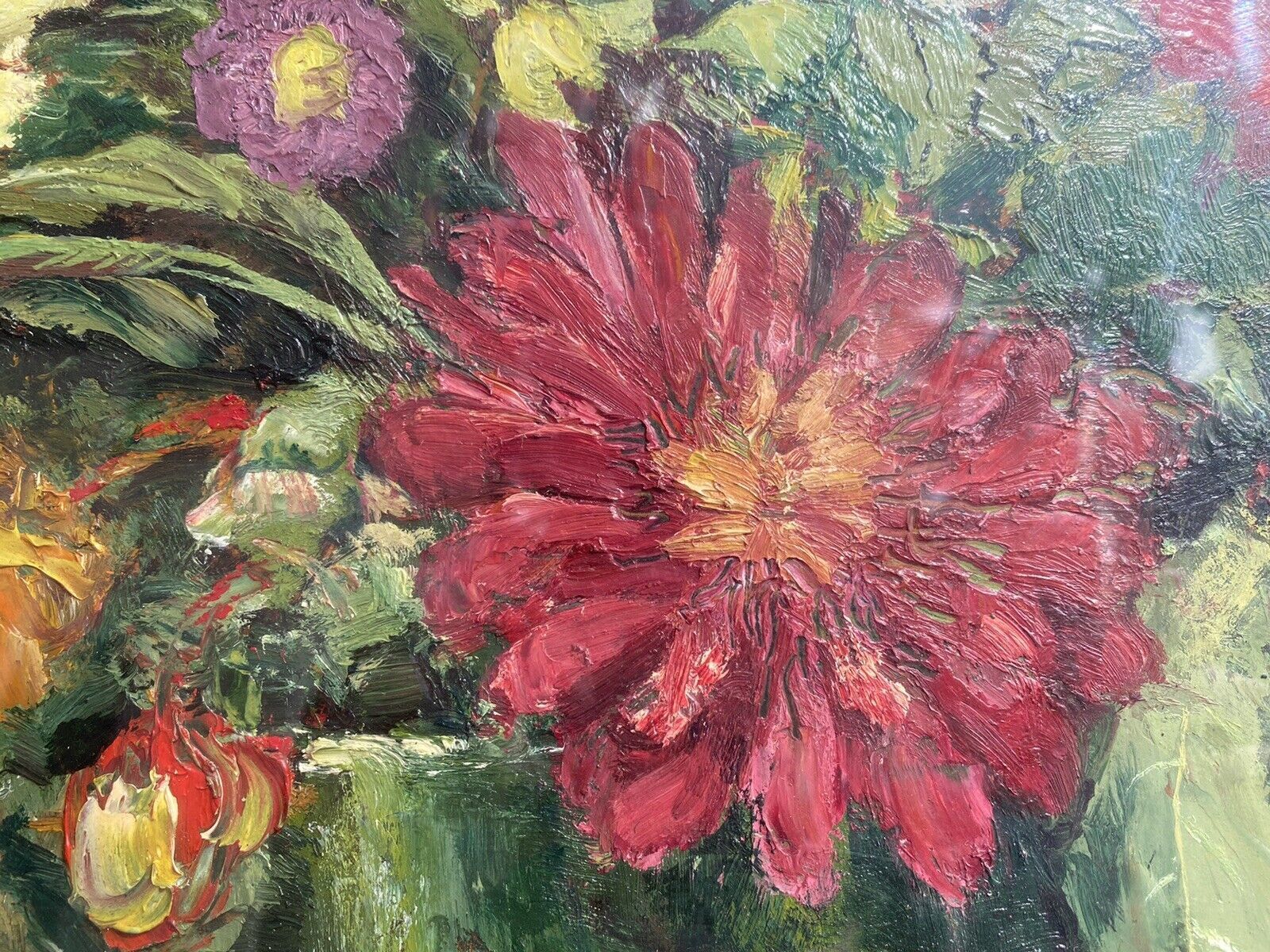 Beautiful Fine Art Chrysanthemum Still Life Oil Painting In Gilt Frame Signed photo vintage