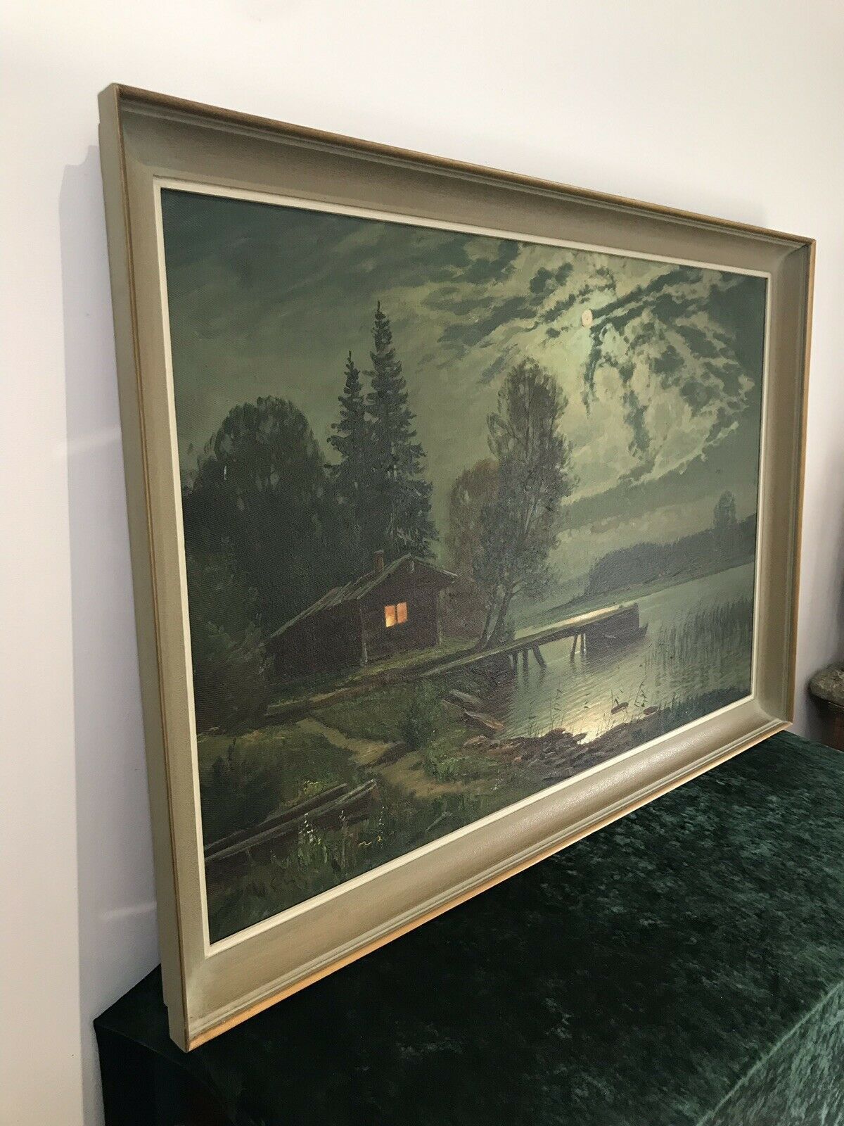 Fine Art Swedish Oil On Canvas Landscape Moonlight On The River Signed By Artist photo Art