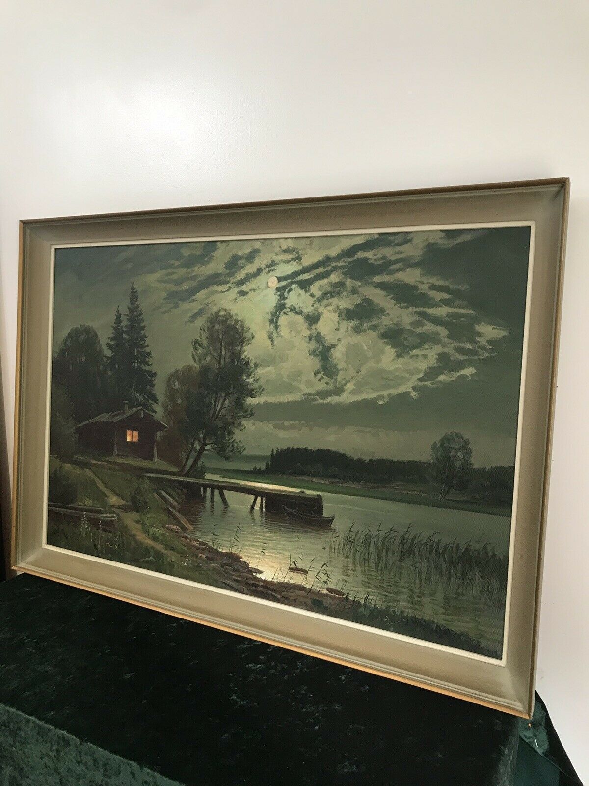 Fine Art Swedish Oil On Canvas Landscape Moonlight On The River Signed By Artist photo 1500.0