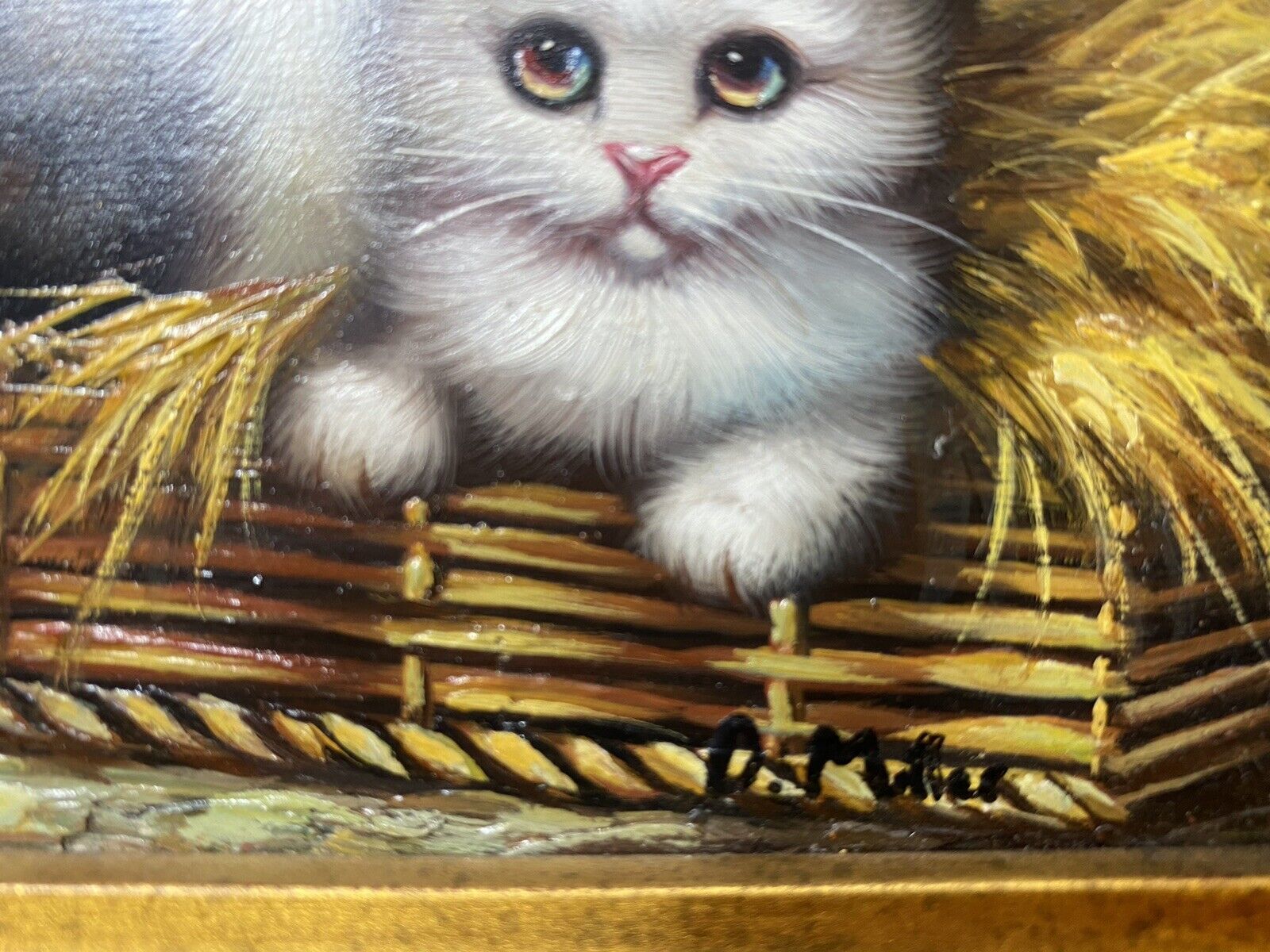 Pair Of Charming Animal Lovers Kitten Oil Paintings By Artist D Miller photo 545.0