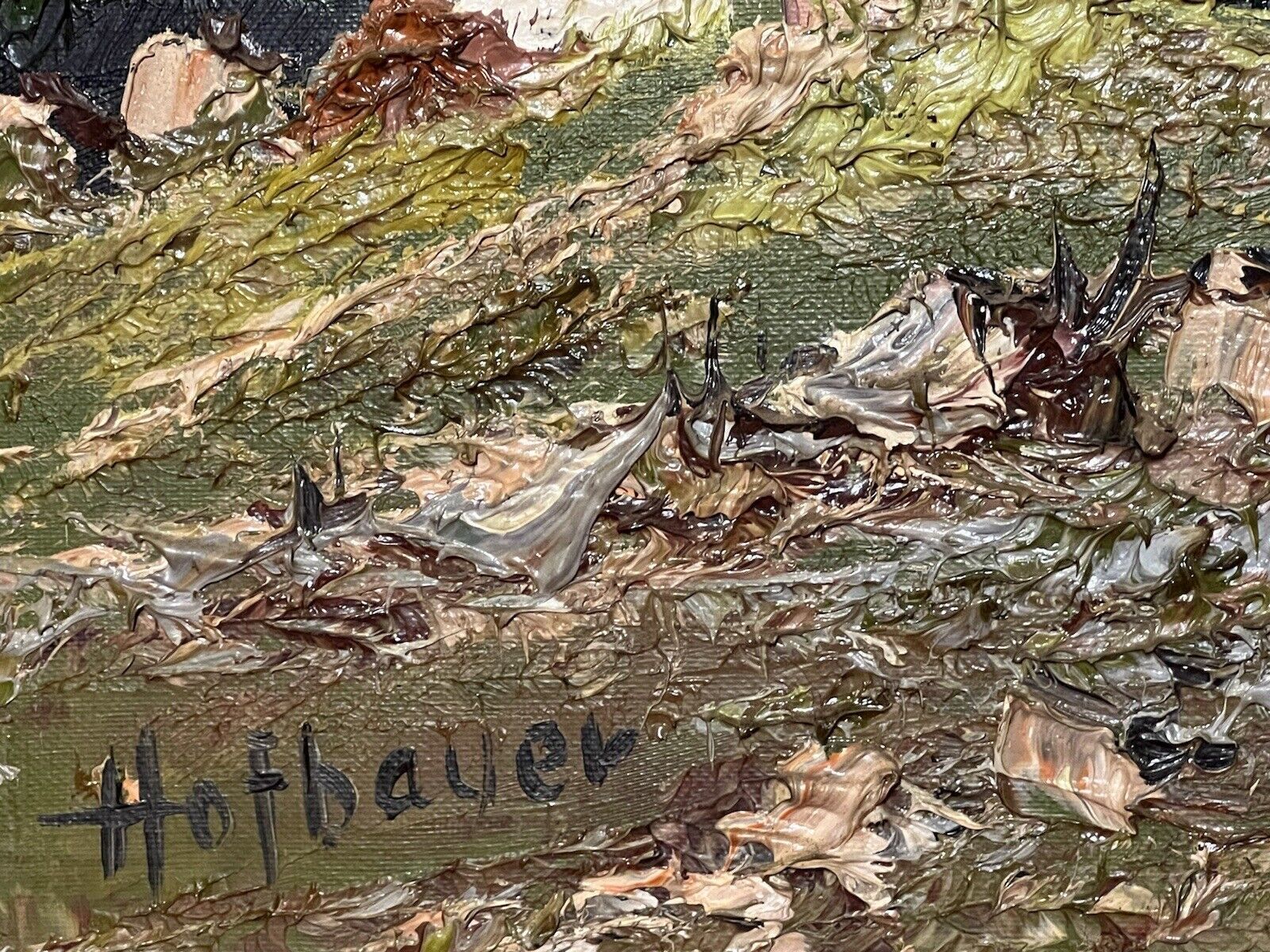 Art Large Mid Century German Impressionistic Landscape Oil Painting Signed Hofbauer photo