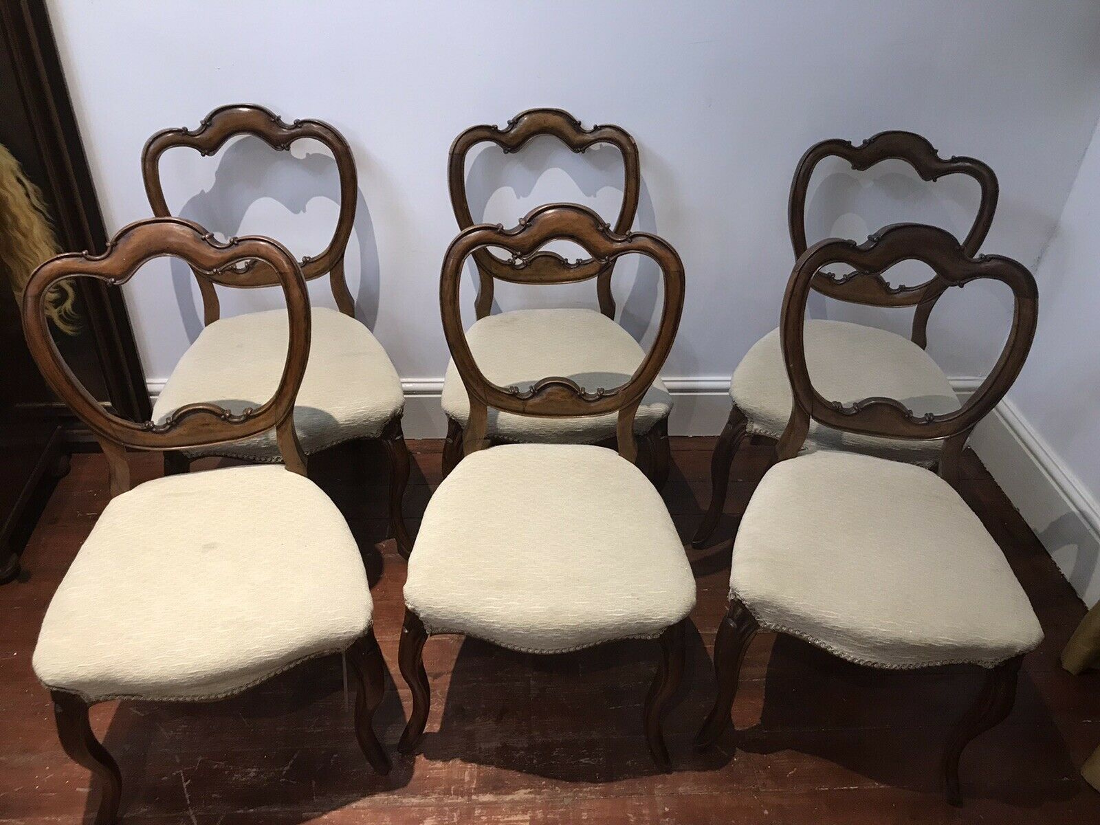Fine Antique Set Of 6 Walnut Victorian Balloon Back Dining Chairs C1865 photo furniture